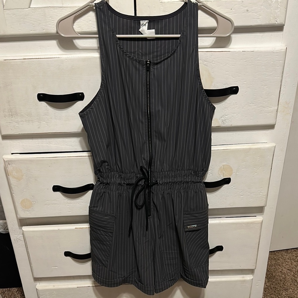 🌙 ZYIA Gray La Jolla Pin Striped Sleeveless Romper